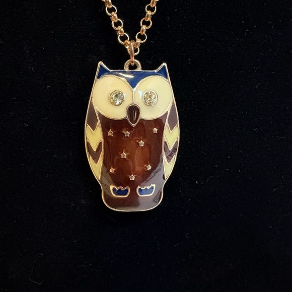 Charming Vintage MCM Owl Enamel Pendant Necklace - Picture 2 of 8